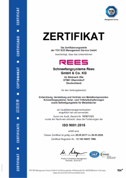 TÜV Süd Zertifikat DIN 9001:2015